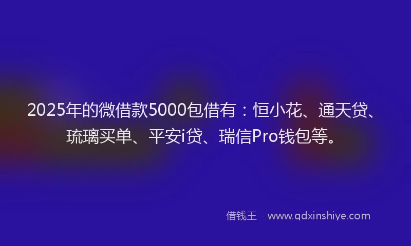 2025年的微借款5000包借有：恒小花、通天贷、琉璃买单、平安i贷、瑞信Pro钱包等。