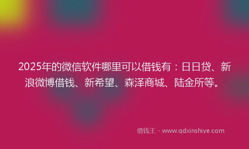 2025年的微信软件哪里可以借钱有：日日贷、新浪微博借钱、新希望、森泽商城、陆金所等。