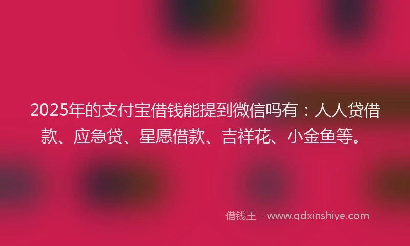 2025年的支付宝借钱能提到微信吗有：人人贷借款、应急贷、星愿借款、吉祥花、小金鱼等。