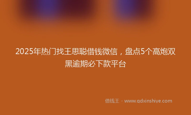 2025年热门找王思聪借钱微信，盘点5个高炮双黑逾期必下款平台