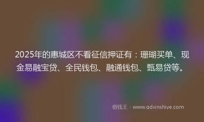 2025年的惠城区不看征信押证有：珊瑚买单、现金易融宝贷、全民钱包、融通钱包、甄易贷等。