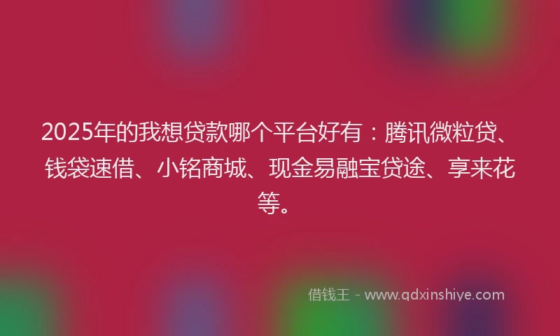 2025年的我想贷款哪个平台好有：腾讯微粒贷、钱袋速借、小铭商城、现金易融宝贷途、享来花等。