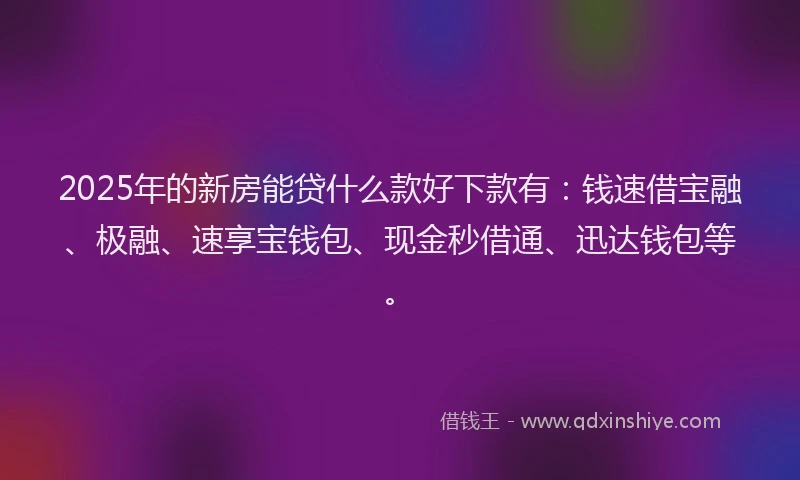 2025年的新房能贷什么款好下款有：钱速借宝融、极融、速享宝钱包、现金秒借通、迅达钱包等。