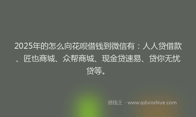 2025年的怎么向花呗借钱到微信有：人人贷借款、匠也商城、众帮商城、现金贷速易、贷你无忧贷等。
