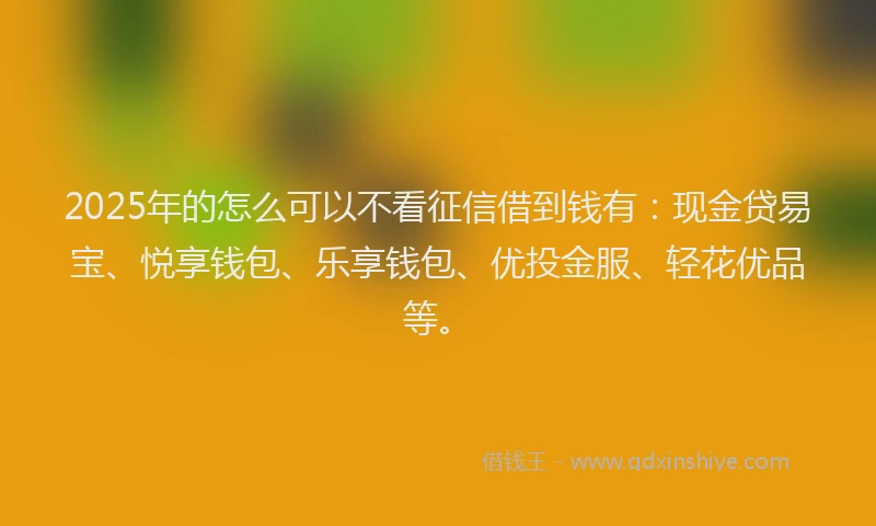 2025年的怎么可以不看征信借到钱有：现金贷易宝、悦享钱包、乐享钱包、优投金服、轻花优品等。