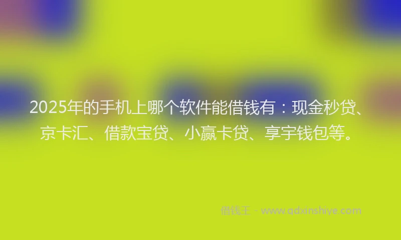 2025年的手机上哪个软件能借钱有：现金秒贷、京卡汇、借款宝贷、小赢卡贷、享宇钱包等。
