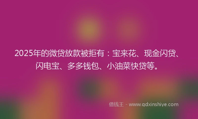 2025年的微贷放款被拒有：宝来花、现金闪贷、闪电宝、多多钱包、小油菜快贷等。