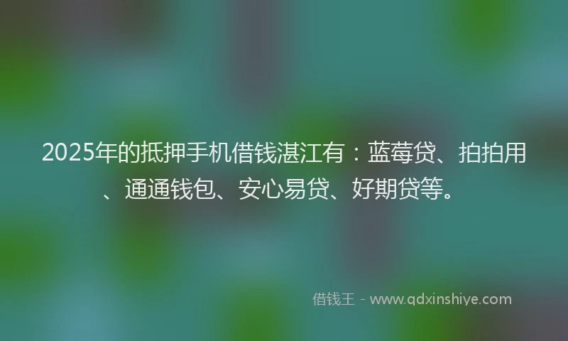 2025年的抵押手机借钱湛江有：蓝莓贷、拍拍用、通通钱包、安心易贷、好期贷等。