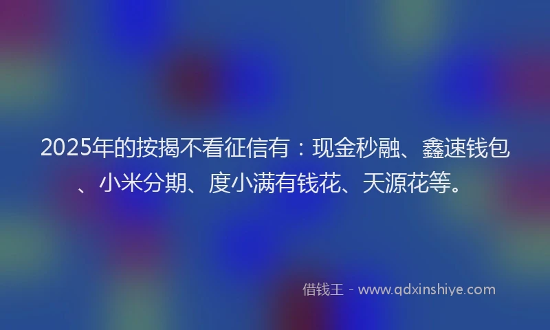 2025年的按揭不看征信有：现金秒融、鑫速钱包、小米分期、度小满有钱花、天源花等。