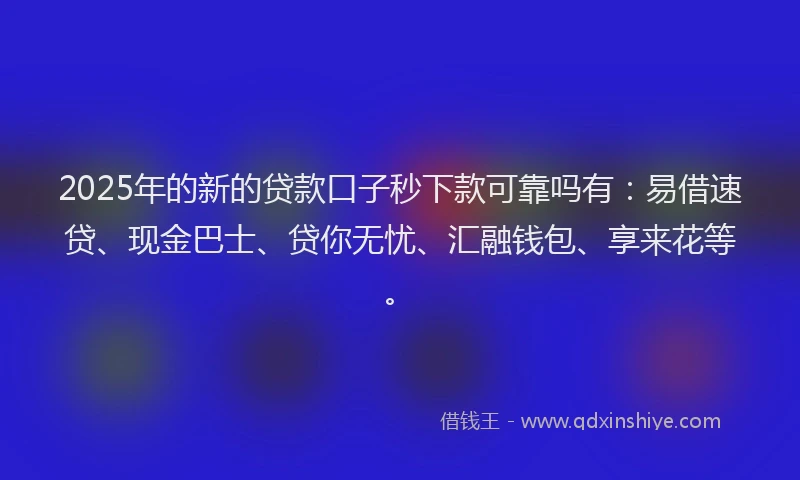 2025年的新的贷款口子秒下款可靠吗有：易借速贷、现金巴士、贷你无忧、汇融钱包、享来花等。