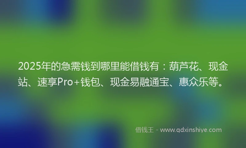 2025年的急需钱到哪里能借钱有：葫芦花、现金站、速享Pro+钱包、现金易融通宝、惠众乐等。