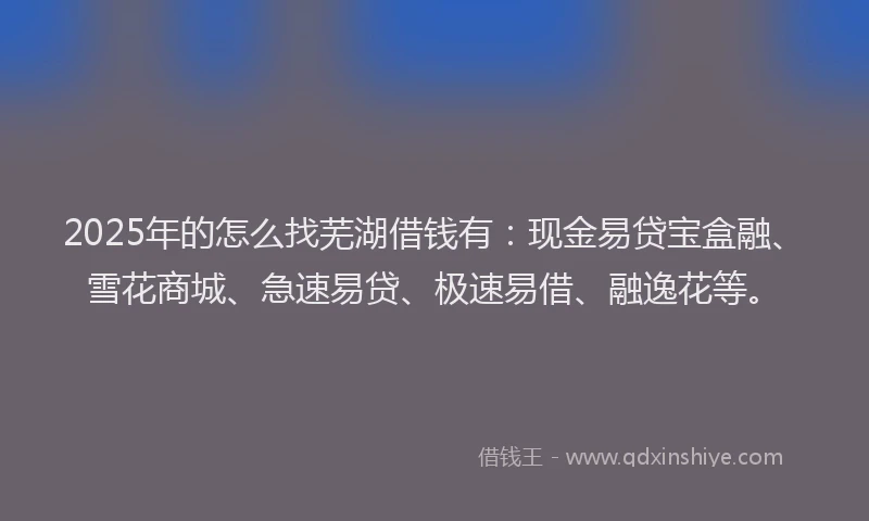 2025年的怎么找芜湖借钱有：现金易贷宝盒融、雪花商城、急速易贷、极速易借、融逸花等。