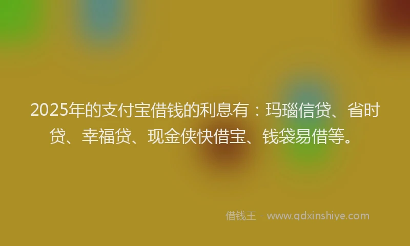 2025年的支付宝借钱的利息有：玛瑙信贷、省时贷、幸福贷、现金侠快借宝、钱袋易借等。
