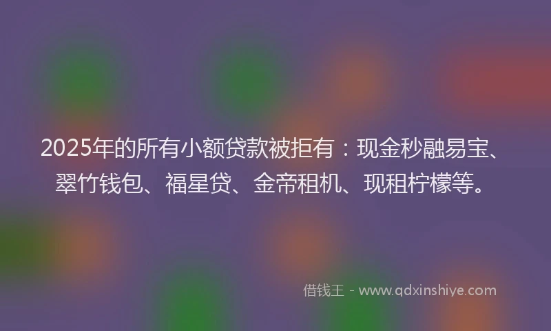 2025年的所有小额贷款被拒有：现金秒融易宝、翠竹钱包、福星贷、金帝租机、现租柠檬等。