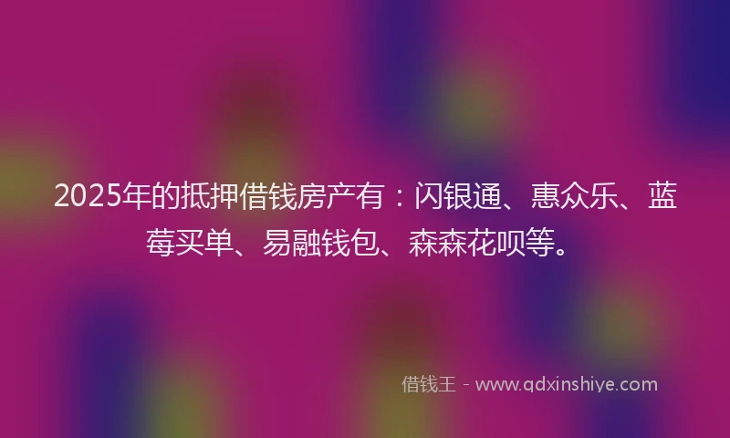 2025年的抵押借钱房产有：闪银通、惠众乐、蓝莓买单、易融钱包、森森花呗等。