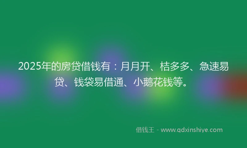 2025年的房贷借钱有：月月开、桔多多、急速易贷、钱袋易借通、小鹅花钱等。