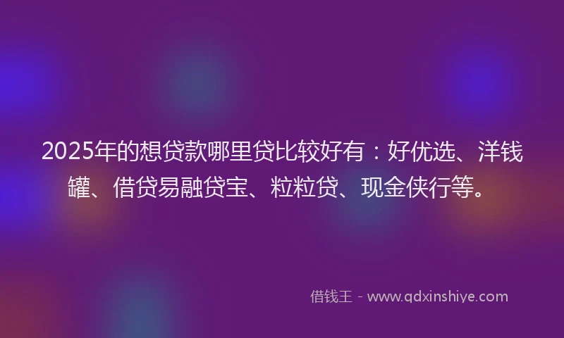 2025年的想贷款哪里贷比较好有：好优选、洋钱罐、借贷易融贷宝、粒粒贷、现金侠行等。