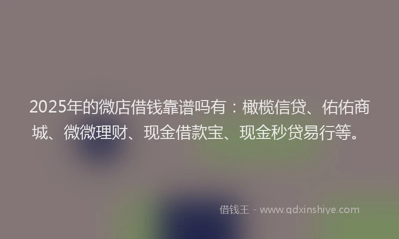 2025年的微店借钱靠谱吗有：橄榄信贷、佑佑商城、微微理财、现金借款宝、现金秒贷易行等。