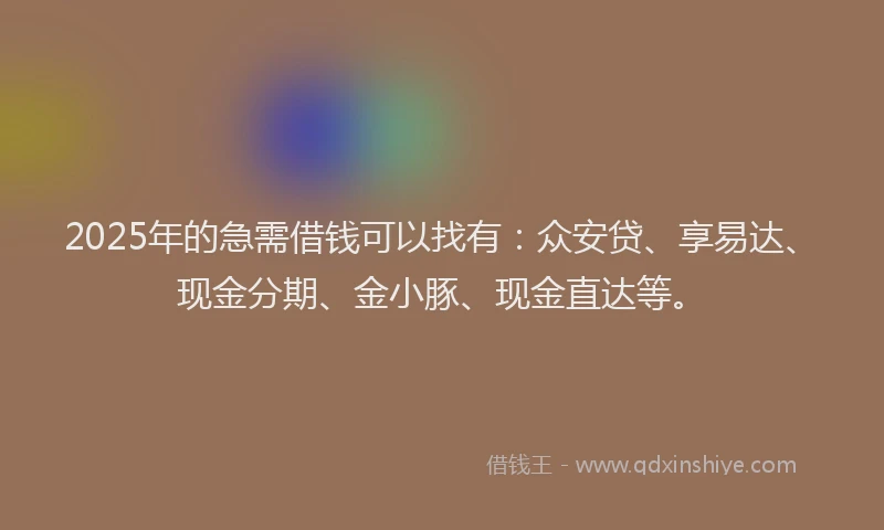 2025年的急需借钱可以找有：众安贷、享易达、现金分期、金小豚、现金直达等。
