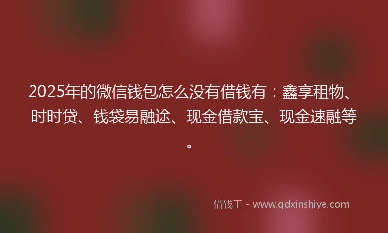2025年的微信钱包怎么没有借钱有：鑫享租物、时时贷、钱袋易融途、现金借款宝、现金速融等。