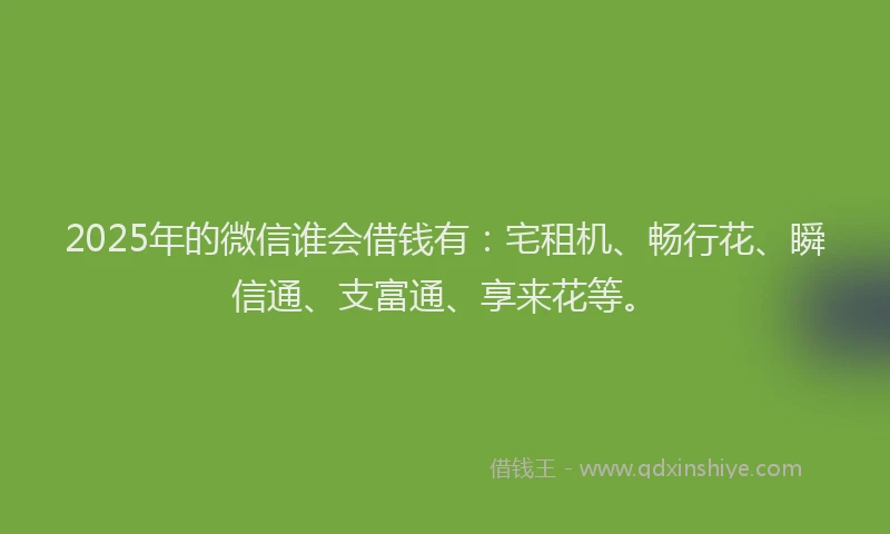 2025年的微信谁会借钱有：宅租机、畅行花、瞬信通、支富通、享来花等。