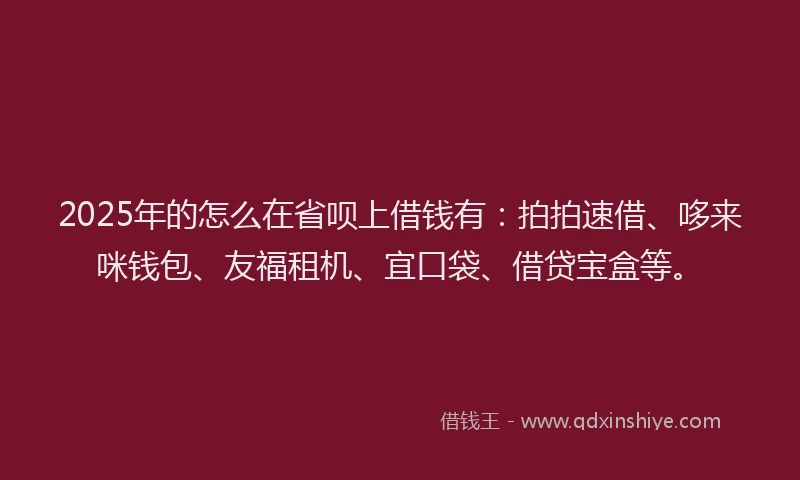 2025年的怎么在省呗上借钱有：拍拍速借、哆来咪钱包、友福租机、宜口袋、借贷宝盒等。