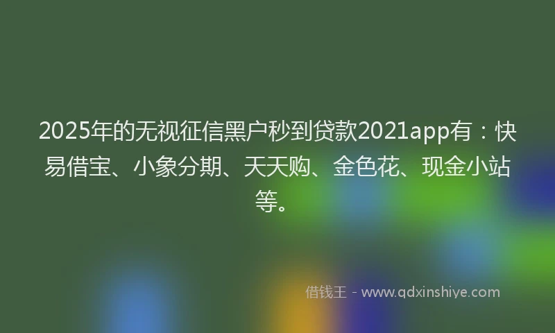 2025年的无视征信黑户秒到贷款2021app有：快易借宝、小象分期、天天购、金色花、现金小站等。