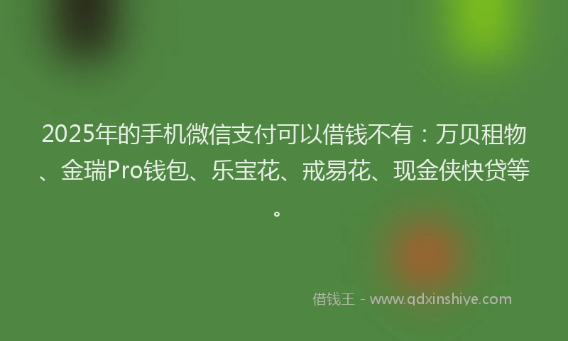 2025年的手机微信支付可以借钱不有：万贝租物、金瑞Pro钱包、乐宝花、戒易花、现金侠快贷等。