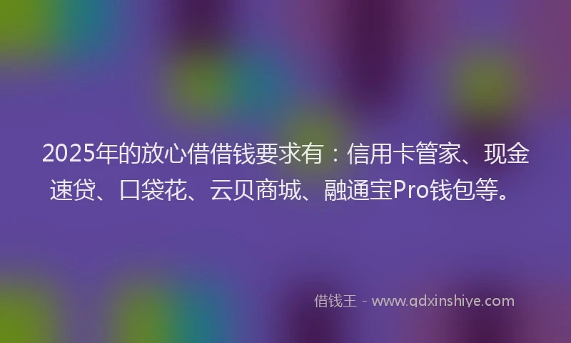 2025年的放心借借钱要求有：信用卡管家、现金速贷、口袋花、云贝商城、融通宝Pro钱包等。