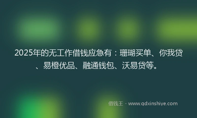 2025年的无工作借钱应急有：珊瑚买单、你我贷、易橙优品、融通钱包、沃易贷等。