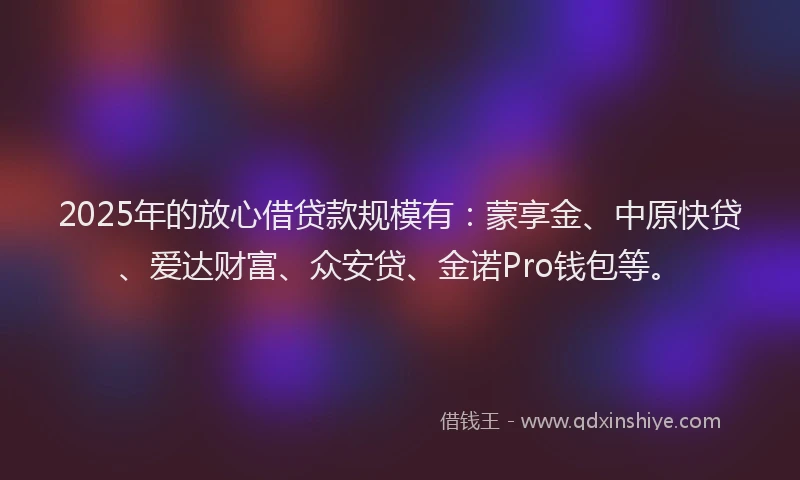2025年的放心借贷款规模有：蒙享金、中原快贷、爱达财富、众安贷、金诺Pro钱包等。