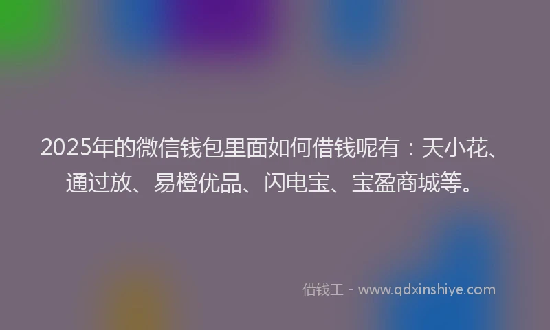 2025年的微信钱包里面如何借钱呢有：天小花、通过放、易橙优品、闪电宝、宝盈商城等。