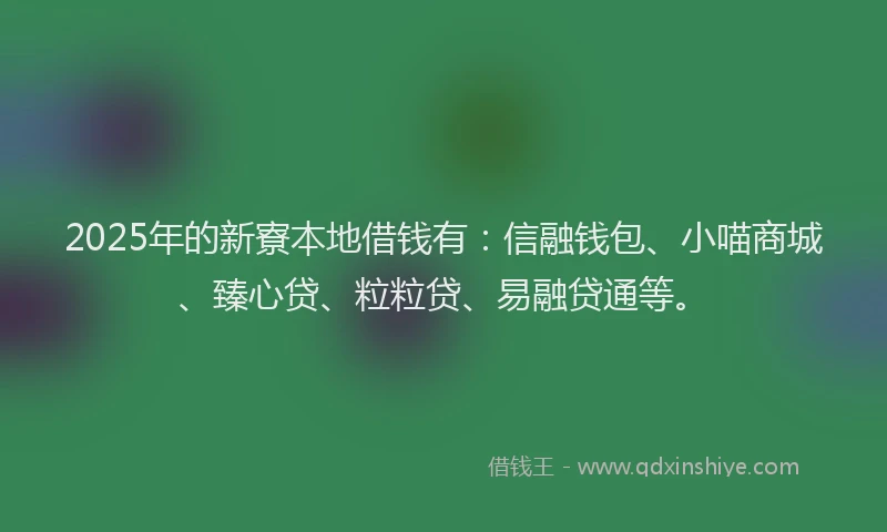 2025年的新寮本地借钱有：信融钱包、小喵商城、臻心贷、粒粒贷、易融贷通等。