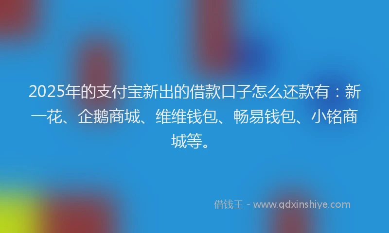 2025年的支付宝新出的借款口子怎么还款有：新一花、企鹅商城、维维钱包、畅易钱包、小铭商城等。