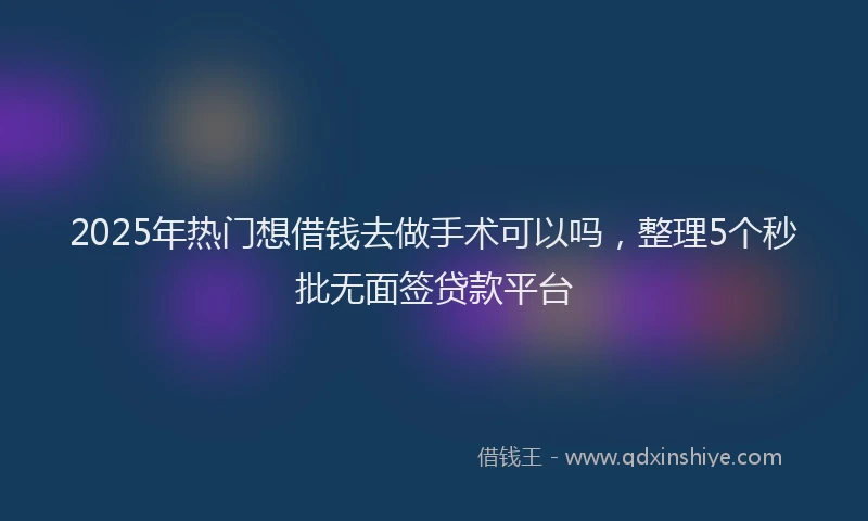 2025年热门想借钱去做手术可以吗，整理5个秒批无面签贷款平台
