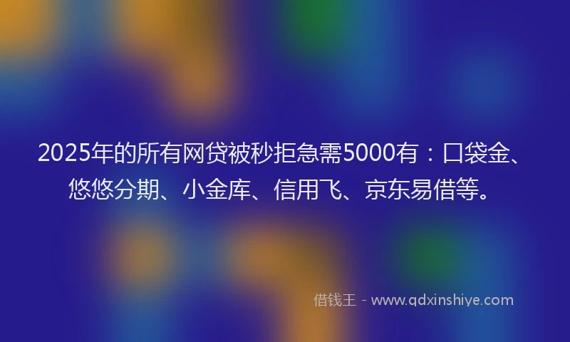 2025年的所有网贷被秒拒急需5000有：口袋金、悠悠分期、小金库、信用飞、京东易借等。