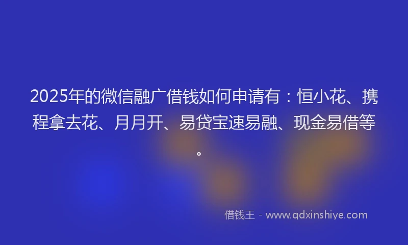 2025年的微信融广借钱如何申请有：恒小花、携程拿去花、月月开、易贷宝速易融、现金易借等。