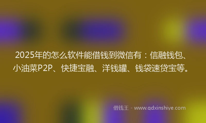 2025年的怎么软件能借钱到微信有：信融钱包、小油菜P2P、快捷宝融、洋钱罐、钱袋速贷宝等。
