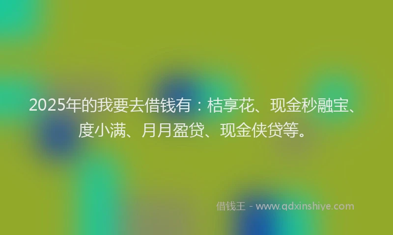2025年的我要去借钱有：桔享花、现金秒融宝、度小满、月月盈贷、现金侠贷等。