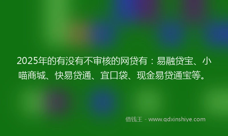 2025年的有没有不审核的网贷有：易融贷宝、小喵商城、快易贷通、宜口袋、现金易贷通宝等。