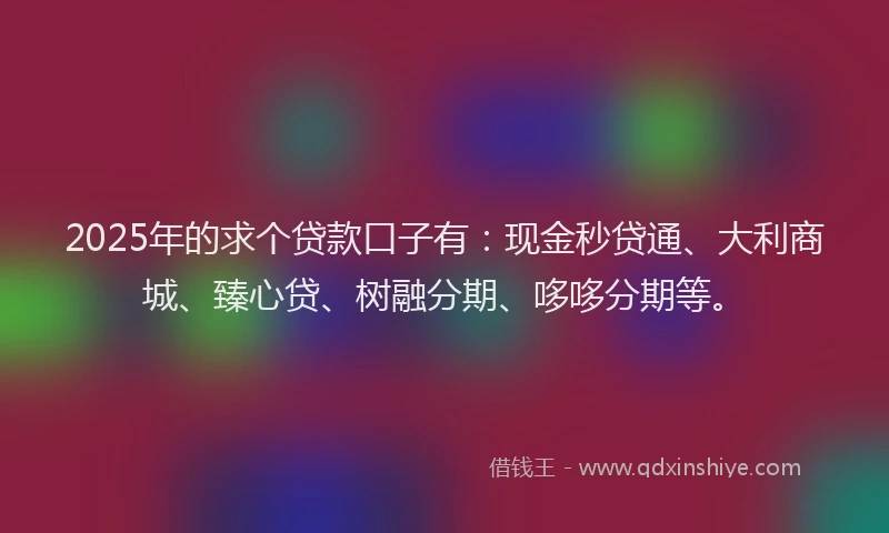 2025年的求个贷款口子有：现金秒贷通、大利商城、臻心贷、树融分期、哆哆分期等。