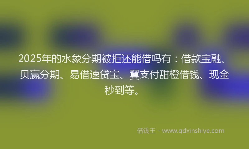 2025年的水象分期被拒还能借吗有：借款宝融、贝赢分期、易借速贷宝、翼支付甜橙借钱、现金秒到等。