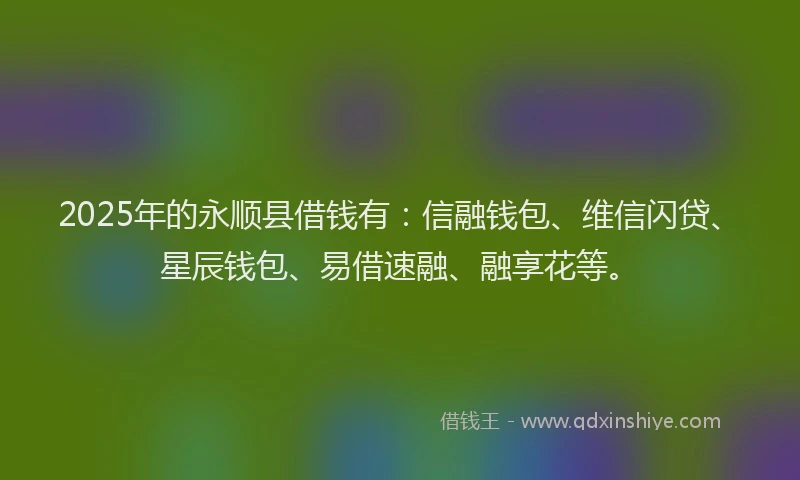 2025年的永顺县借钱有：信融钱包、维信闪贷、星辰钱包、易借速融、融享花等。