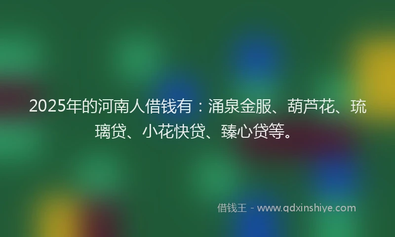 2025年的河南人借钱有：涌泉金服、葫芦花、琉璃贷、小花快贷、臻心贷等。