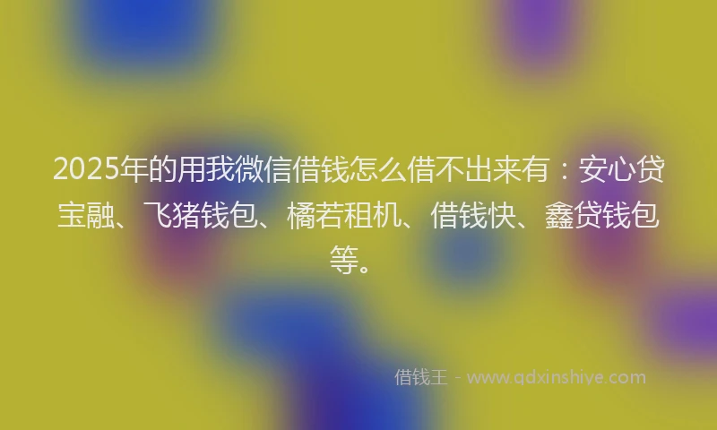 2025年的用我微信借钱怎么借不出来有：安心贷宝融、飞猪钱包、橘若租机、借钱快、鑫贷钱包等。