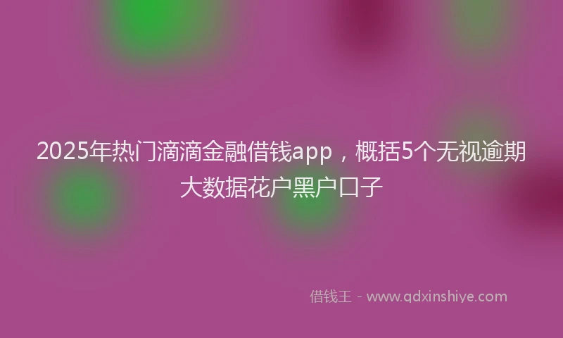 2025年热门滴滴金融借钱app，概括5个无视逾期大数据花户黑户口子