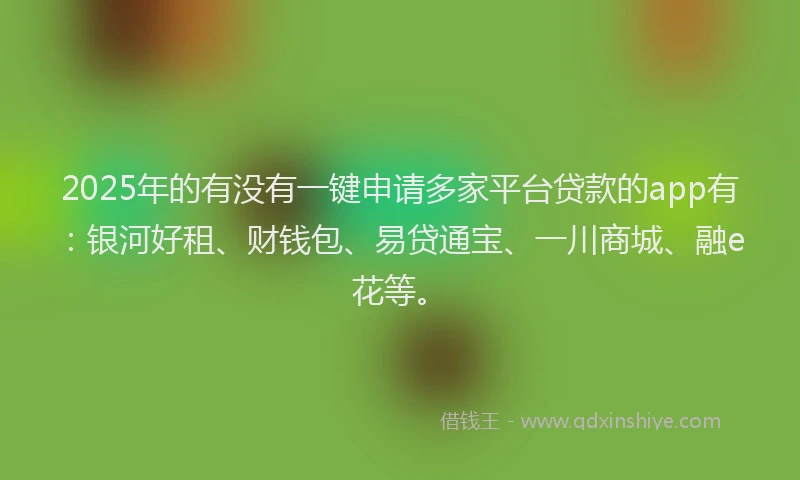 2025年的有没有一键申请多家平台贷款的app有：银河好租、财钱包、易贷通宝、一川商城、融e花等。