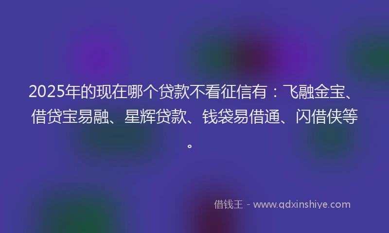 2025年的现在哪个贷款不看征信有：飞融金宝、借贷宝易融、星辉贷款、钱袋易借通、闪借侠等。