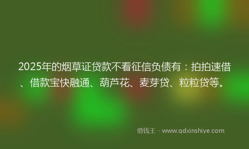 2025年的烟草证贷款不看征信负债有：拍拍速借、借款宝快融通、葫芦花、麦芽贷、粒粒贷等。
