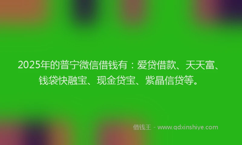 2025年的普宁微信借钱有：爱贷借款、天天富、钱袋快融宝、现金贷宝、紫晶信贷等。